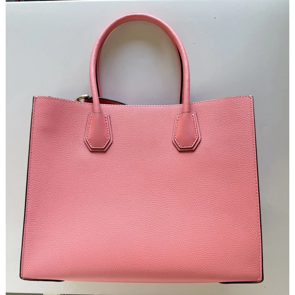 NWT Michael Kors Mercer Large Accordion Tote Pebbled Leather Grapefruit Pink - Picture 4 of 16